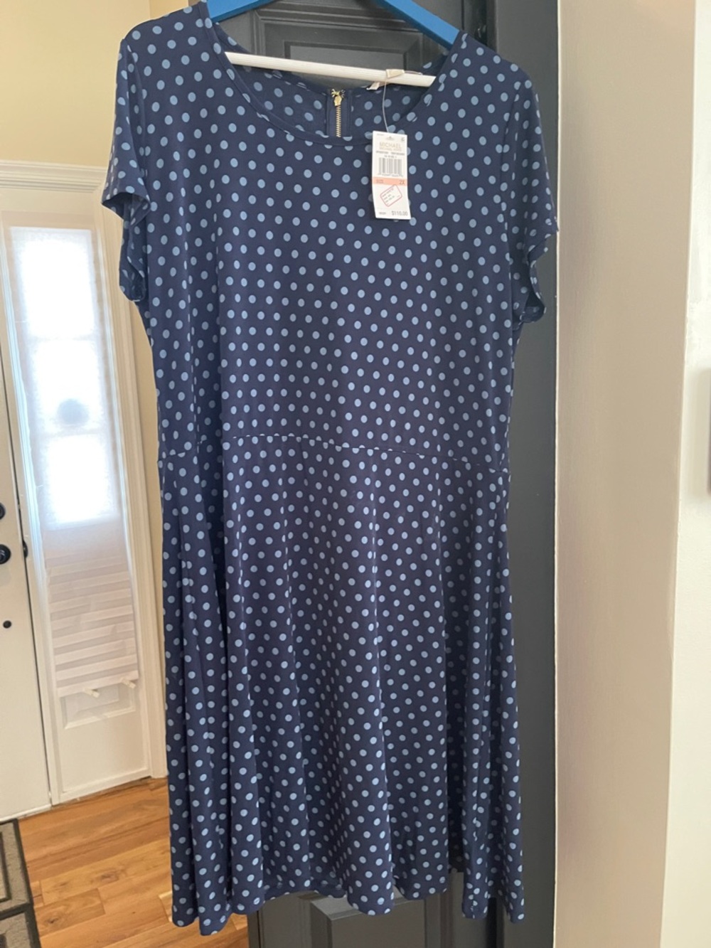MICHAEL Michael Kors Navy with Light Blue Polka Dot Midi Dress
